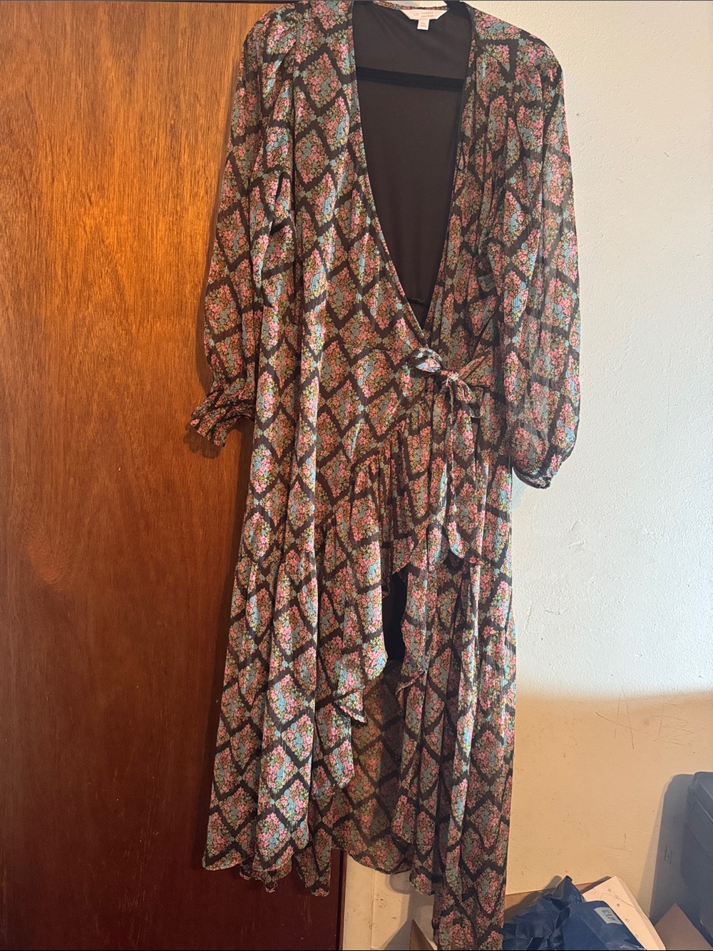 LC Lauren Conrad Black Floral High-Low Wrap Dress